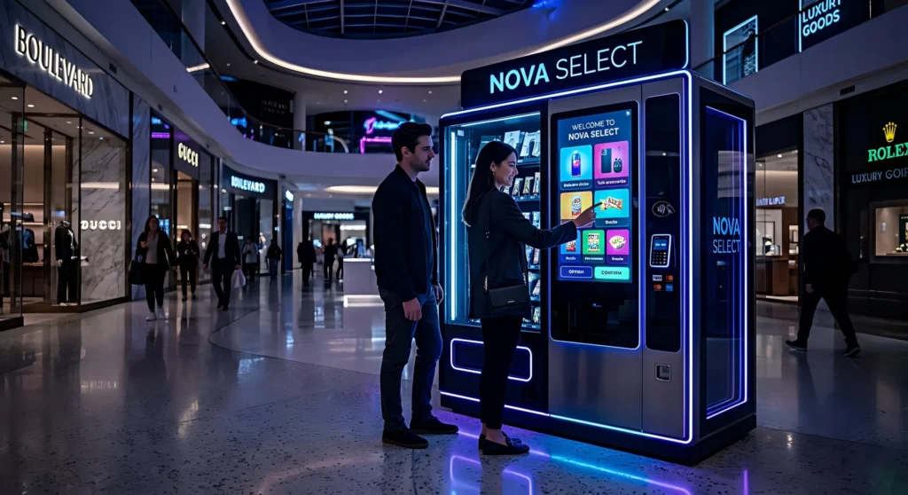 custom vending machine with wide display and product layout