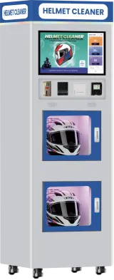 double chamber helmet cleaner cabinet with touchscreen payment panel and cleaning chambers