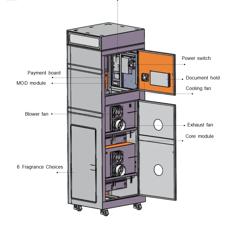 helmet cleaning machine internal structure with payment board blower fan exhaust fan and core module